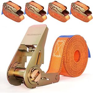 4 stuks spanbanden met ratel, 6m spanbanden, met dubbele naad, weerbestendig en robuust, oranje
