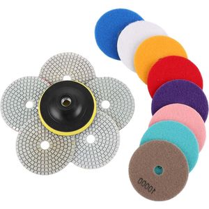 16 stuks polijstschijf Ø 100 mm - steen M14 schuurschijven - haakse slijper houder - Grits 50# 100# 200# 400# 800# 3000# 6000# 10000# - haakse slijpers boren
