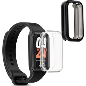 kwmobile 2x hoes geschikt voor Xiaomi Smart Band 8 Active / Redmi Band 2 hoesje - Cover van silicone - Hoesje voor activity tracker - In transparant / zwart