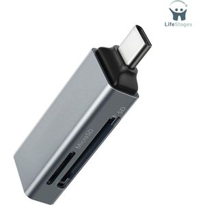 LifeStages - SD Kaart Lezer - 2-in-1 USB-C-geheugenkaartlezer voor SDXC-, SDHC-, SD-, MMC-, RS-MMC-, Micro SDXC-, Micro-SD-, Micro-SDHC- en UHS-I-kaarten