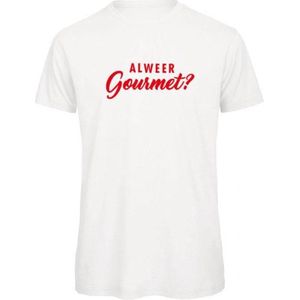 Kerst t-shirt wit S - Al weer gourmet? - rood - soBAD. | Kerst t-shirt soBAD. | kerst shirts volwassenen | kerst t-shirts volwassenen | Kerst outfit | Foute kerst t-shirts