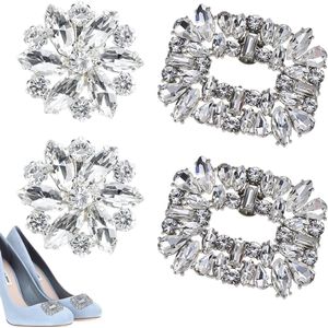Kristallen Schoenclips Set voor Bruiloftsschoenen - 2 Paar Strass Clips in Zilverkleurige Legering