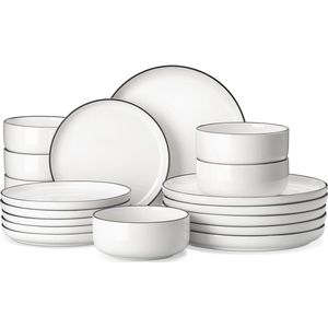 18-delig Tafelservies Set voor 6 Personen - Porselein met Marmer Design en Zwarte Rand - Ideaal voor Elke Gelegenheid