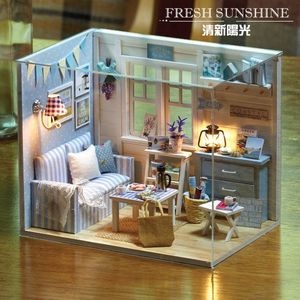 3D Blue House Puzzel met led-verlichting en stofkap voor Volwassenen, Houten Modelbouwset, Cadeau voor Verjaardag Kerstmis