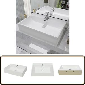 vidaXL Wastafel keramiek wit met kraangat 60,5 cm Keramische Wastafel - Wastafel Wit - Keuken Wastafel - Badkamermeubilair - Badkamer Accessoires