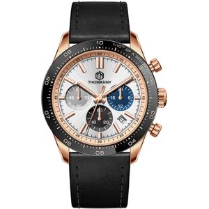 THOMASINY CHRONOGRAAF Horloge - Watch - Heren - Horloges Voor Mannen - Chronograaf Uurwerk - Polshorloge – Rosé Goud - Zwarte Band