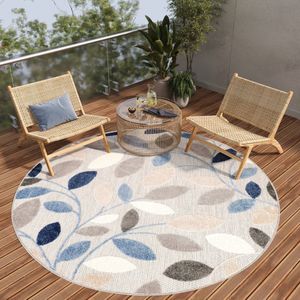 Tapiso Patio Rond Vloerkleed Balkon Terras Tuin Grijs Blauw Outdoor Tapijt Maat- 100x100