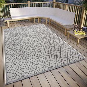 Flycarpets Eru Buitenkleed Beige / Grijs - Vloerkleed Buiten - Laagpolig Tuinkleed, Tuintapijt, Buitentapijt - 190x290 cm