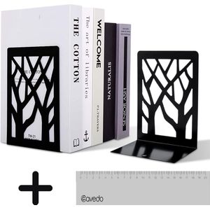 Cavedo Metalen Boekensteun In Zwart - Boekenstandaard - Boekenhouder - Uniek Design - Set van 2 - Inclusief Boekenlegger