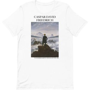 Caspar David Friedrich 'De Wandelaar boven de Nevelzee' (""Wanderer Above the Sea of Fog"") Beroemd Schilderij T-Shirt | Unisex Klassiek Kunst T-shirt | Wit | XS