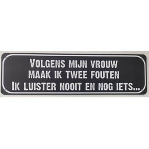 Volgens mijn vrouw maak ik 2 fouten Reclamebord van metaal METALEN-WANDBORD - MUURPLAAT - VINTAGE - RETRO - HORECA- BORD-WANDDECORATIE -TEKSTBORD - DECORATIEBORD - RECLAMEPLAAT - WANDPLAAT - NOSTALGIE -CAFE- BAR -MANCAVE- KROEG- MAN CAVE