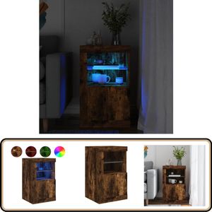 vidaXL Bijzetkast - Gerookt Eiken - LED - 41x37x67 cm Bijzettafel - Led Lampen - Opbergkast - Houten Kast - Bruine Kast