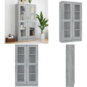 vidaXL Vitrinekast 82,5x30,5x150 cm bewerkt hout grijs sonoma eiken - Vitrinekast - Vitrinekasten - Kast - Vitrine