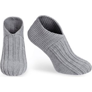Knit Factory Miles Slofsokken - Sokken voor Dames en Heren - Gebreide sloffen - Huissokken - Licht Grijs - Maat 36-40