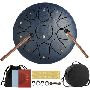 Tongdrum 11 tonen 15,2 cm, tongtrommel, schijftrommel, stalen pan tonen, slaginstrument handpan drum met accessoiredoos, tas, vingerplectrums, muziekboek en sticks voor meditatie, yoga, geluidsgenezing