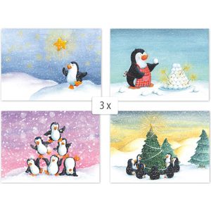 Kerstkaarten | Set van 12 | Pinguïn illustraties | Illu-Straver