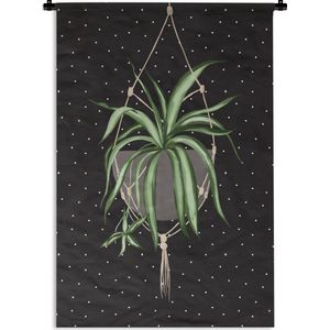 Wandkleed PlantenKerst illustraties - Illustratie van een hangplant op een zwarte achtergrond met witte stippen Wandkleed katoen 90x135 cm - Wandtapijt met foto