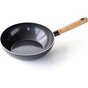 Gezonde Keramische Antiaanbaklaag Wokpan 24cm - PFAS-Vrij, Inductie Geschikt, Vaatwasmachinebestendig, Hout Geïnspireerd Handvat