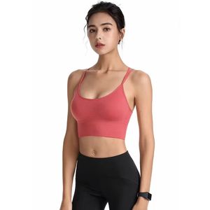 PureSquare - sportbh – Sporttop – open gekruiste rug - Koraal Rood - maat L - vaste bh cups - fitness - sport – yoga