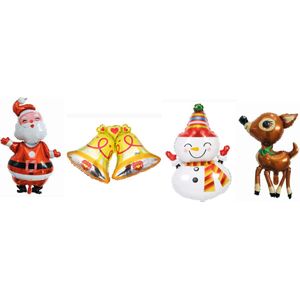 Kerst Set Ballonnen - XXL - Folie Ballonnen - Kerst - Rendier - Kerstman - Sneeuwpop - Kerstklokken - Versiering - Ballonnen - Kerstversiering - Thema Feest - Helium ballon - Leeg - Kerst Decoratie - Set 4 stuks