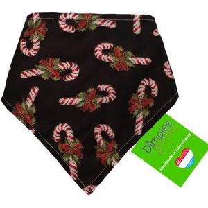 Kerst Candy Cane Hondenhalsdoek zwart - hondencadeau - DIMPLES 55cm XL hondensjaal hondenbandana met comfortabele drukknopen