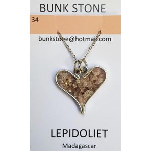 Lepidoliet - 100% natuurlijke edelsteen - Hanger met ketting - Hartje - Bunkstone