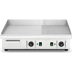 HCB® - Professionele Horeca Bakplaat - 1/2 geribbeld - 400V - RVS - Electrisch Grill apparaat - 74x52x25 cm (BxDxH)