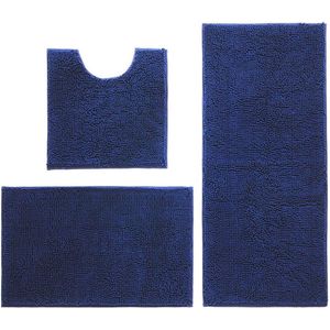 Antislip badmatset, hoge wateropname, zachte microvezel, wc-mat, wc-sokkelmat, machinewasbaar, 3-delige set (donkerblauw)
