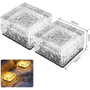 CNL Sight Grondspot(2 stuk Maat L ) - Solar Ice Cube LED- 10cm*10cm*5.5cm- Tuinverlichting op zonne energie-Licht-solar Tuinverlichting op zonne-energie-warmlicht - Brick light - IP68 - (Size : 10cm X10cm X5.5cm)