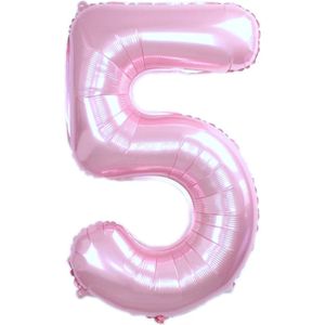 Folie Ballon Cijfer 5 Jaar Roze 70Cm Verjaardag Folieballon Met Rietje