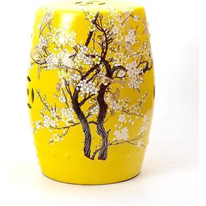 Fine Asianliving Keramische Kruk Yellow Blossoms Handmade - Hikari D30xH45cm Keramiek Bijzettafel Porselein Stoel Tuinkruk
