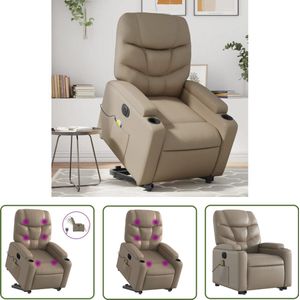 The Living Store Sta-op-massagestoel elektrisch kunstleer cappuccinokleurig - Elektrische Massagestoel - Sta-opstoel - Massagerugkussen - Ergonomische Stoel - Lounge Stoel