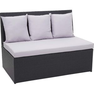 Poly-rattan 2-zitsbank MCW-G16, lounge tuinbank fauteuil, gastronomie 120cm ~ zwart, kussens lichtgrijs