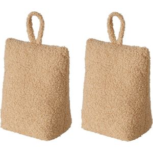 Boltze deurstopper - 2x - 1 kilo - licht bruin - pluche - 20 x 10 cm