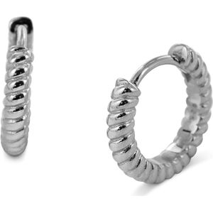 Silventi 9SIL-21695 Zilveren Oorringen - Dames - Ribbel - 14 x 2,6 mm - Zilver -Scharnier - Rhodium - Zilver)