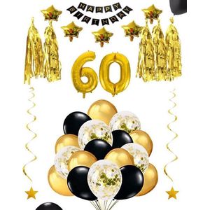 60 jaar verjaardag feest pakket Versiering Ballonnen voor feest 60 jaar. Ballonnen slingers sterren opblaasbare cijfers 60