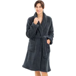 HOMELEVEL fleece badjas voor dames - Damesbadjas van zachte sherpa fleece - Met zakken en ceintuur - Maat S in zwart