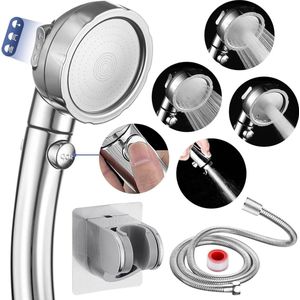 Hogedruk douchekop met slang waterbesparend - 3 straalsoorten - afneembaar met houder (chroom) Shower Head with Filter