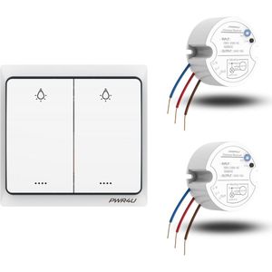 PWR4U Draadloze Serieschakelaar – Complete set met 2 ontvangers (schakelunits) – Batterijen zijn niet nodig – Lichtschakelaar draadloos