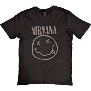 Nirvana - Black Happy Face Heren T-shirt - S - Zwart