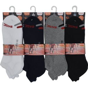 Heren shortsocks padded sportsokken - mannen kousen maat 40/46 - 12 paar effen sportkousen met sponszool