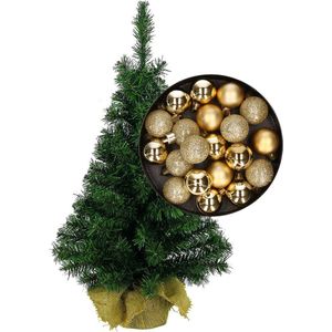 Mini kerstboom/kunst kerstboom H45 cm inclusief kerstballen goud - Kerstversiering