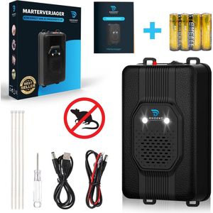 Dhoent Products® Marterverjager - Steenmarter Verjager Auto- Muizenverjager en Rattenverjager - INCLUSIEF 4 GRATIS AA batterijen - Ultrasone & Flitsen - Werkt Op Autoaccu, Batterijen of Netstroom - Voor Binnen of in de Auto