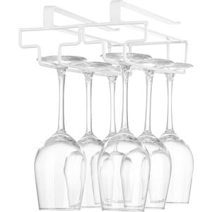 Wijnglashouder onder de kast, glazenhouder voor wijnglazen, steelglazen, hangend wijnglasplank, glashouder van metaal, glazen opslag voor keuken, bar en restaurant, wit