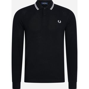Fred Perry M3636 long sleeved twin tipped shirt - heren polo lange mouwen - Black / White - Maat: 3XL