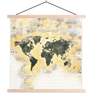 Posterhanger incl. Poster 60x60 cm - Schoolplaat - Wereldkaart - Abstract - Vintage - Textielposter - Blanke latten