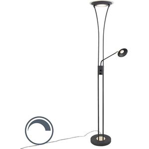 QAZQA ibiza - Moderne Dimbare LED Vloerlamp | Staande Lamp met Dimmer met leeslamp - 1 lichts - H 180 cm - Zwart - Woonkamer | Slaapkamer