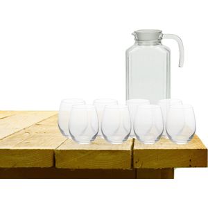 Excellent Houseware karaf schenkkan glas 1700 ml met 8x stuks Oval drinkglazen 390 ML