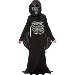 SMIFFYS - Zwart en grijs skelet reaper kostuum voor kinderen - 116/128 (4-6 jaar) - Kinderkostuums