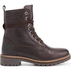 Travelin' Kvinlog Dames - Leren Veterschoenen - Wol gevoerde boots - Donkerbruin leer - Maat 38